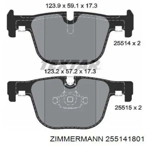 Задні гальмівні колодки Zimmermann 255141801 ціна, від 58.34 USD