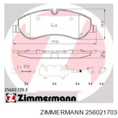 256021703 Zimmermann колодки гальмівні передні, дискові