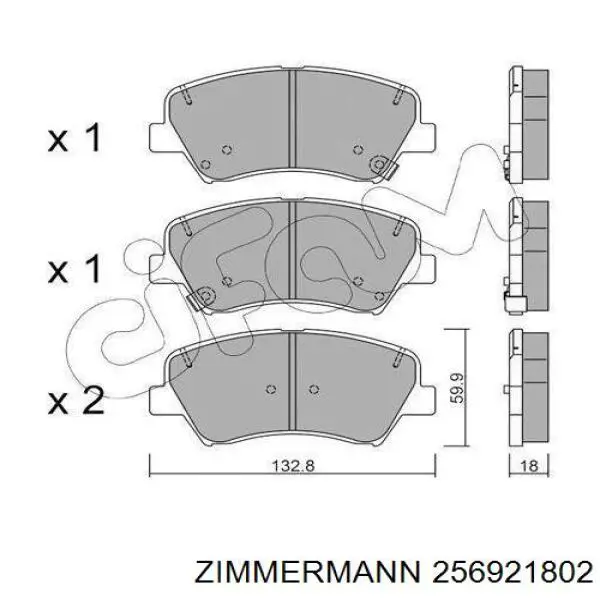 Колодки гальмівні передні, дискові 256921802 Zimmermann