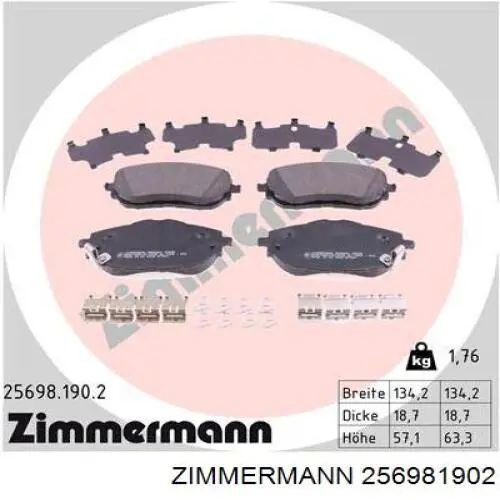 256981902 Zimmermann колодки гальмівні передні, дискові
