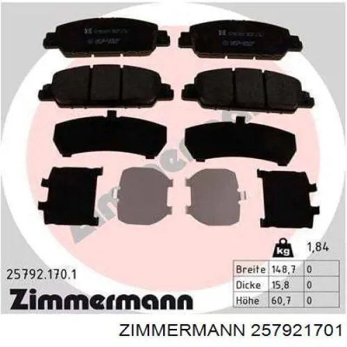 Колодки гальмівні передні, дискові 257921701 Zimmermann