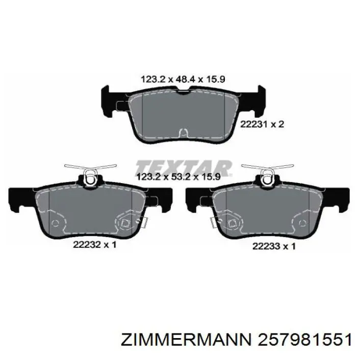 Колодки гальмові задні, дискові 257981551 Zimmermann