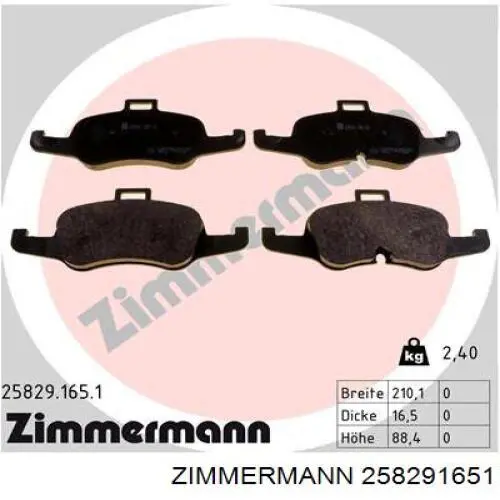 Купити 258291651 Zimmermann Колодки гальмівні передні, дискові