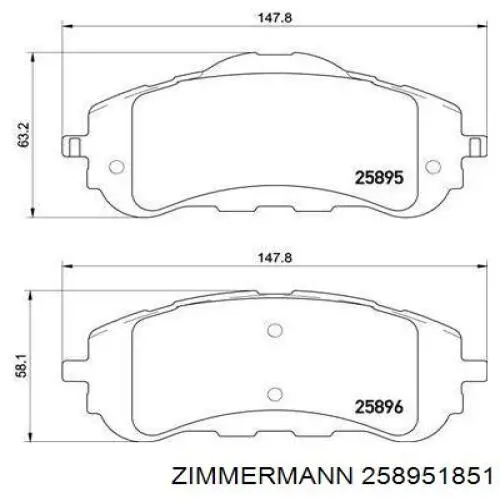 Передні тормозні колодки 258951851 Zimmermann