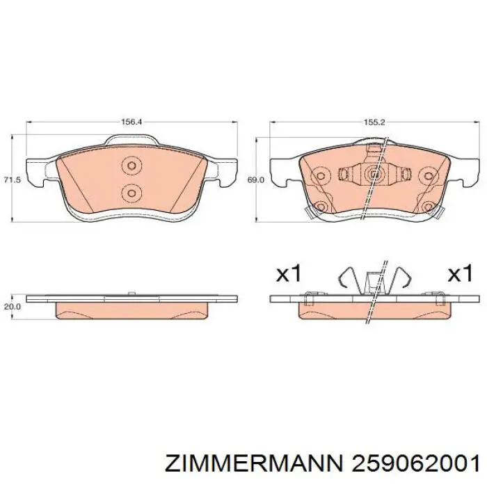 259062001 Zimmermann колодки гальмівні передні, дискові