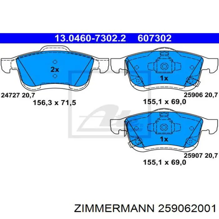 Гальмівні колодки Zimmermann 259062001 ціна, від 32.23 USD
