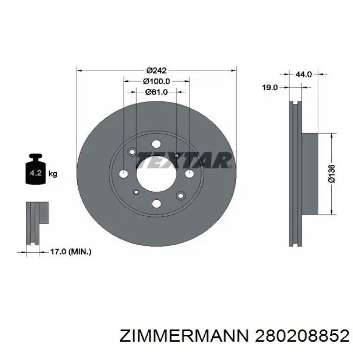 280208852 Zimmermann диск гальмівний передній