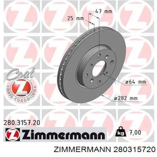 Диск гальмівний передній 280315720 Zimmermann