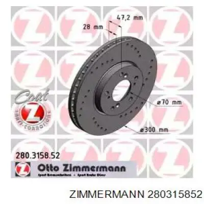 Диск переднього гальма Zimmermann 280315852 ціна, від 50.00 USD