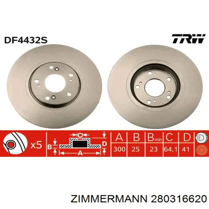Диск переднього гальма Zimmermann 280316620 ціна, від 63.86 USD