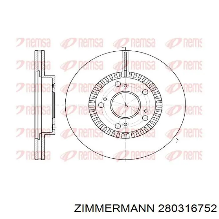 Диск гальмівний передній Zimmermann 280316752