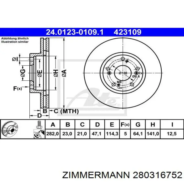 Диск переднього гальма Zimmermann 280316752 ціна, від 39.47 USD
