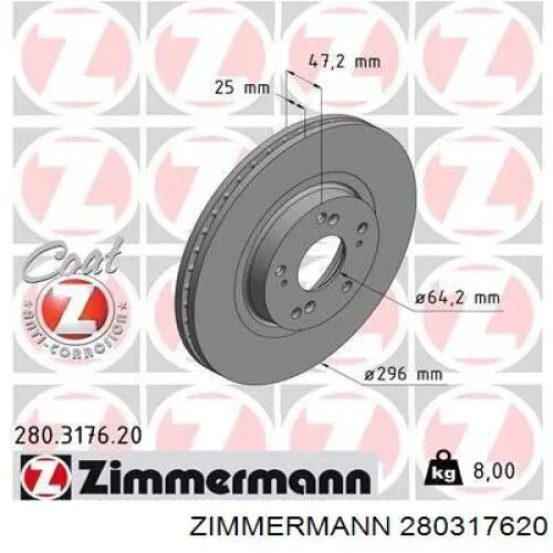 Диск переднього гальма Zimmermann 280317620 ціна, від 50.66 USD