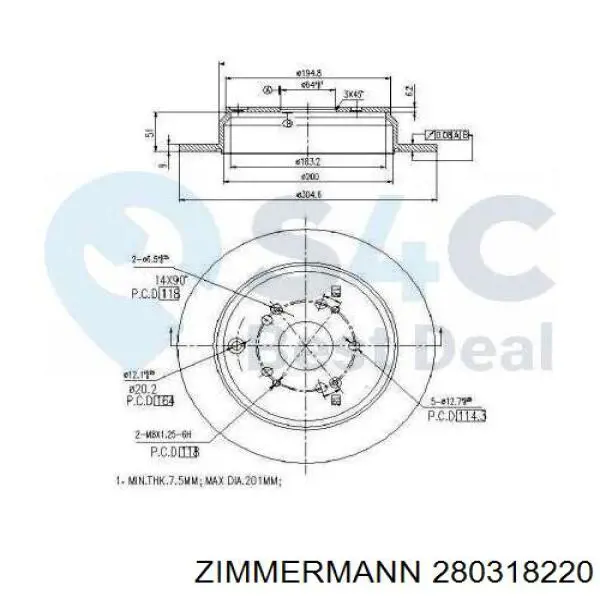 Задні дискові гальма Zimmermann 280318220 ціна, від 50.16 USD