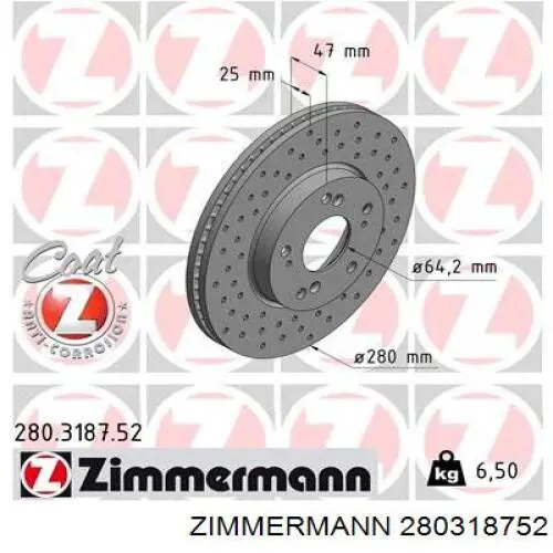 Диск гальмівний передній 280318752 Zimmermann