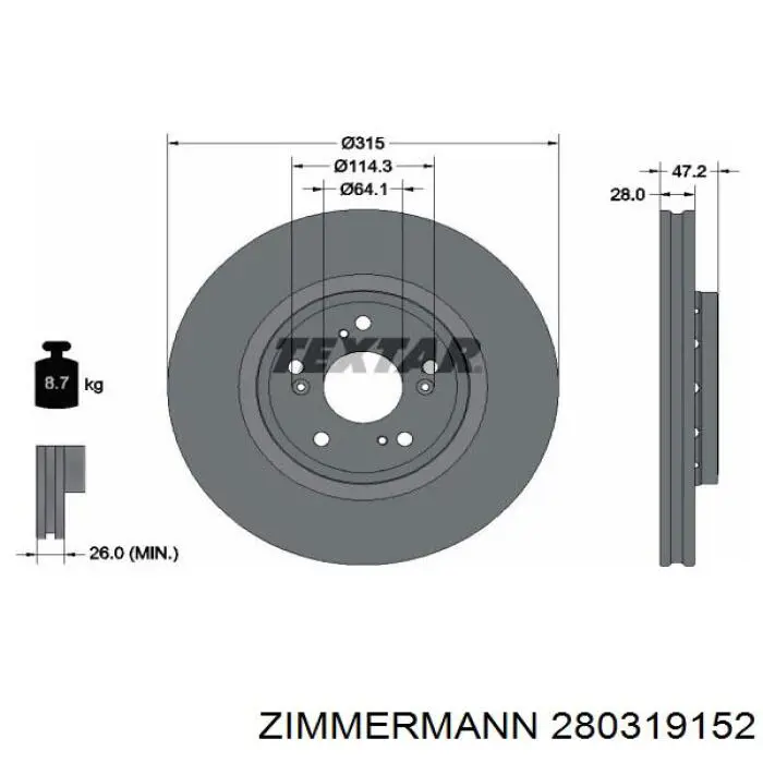 280319152 Zimmermann диск гальмівний передній