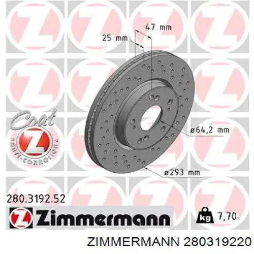 Диск гальмівний передній 280319220 Zimmermann