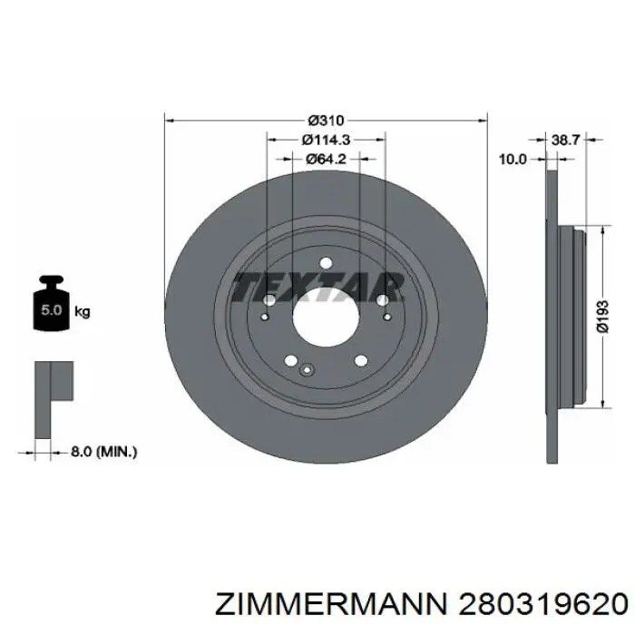 Задні дискові гальма Zimmermann 280319620 ціна, від 41.83 USD