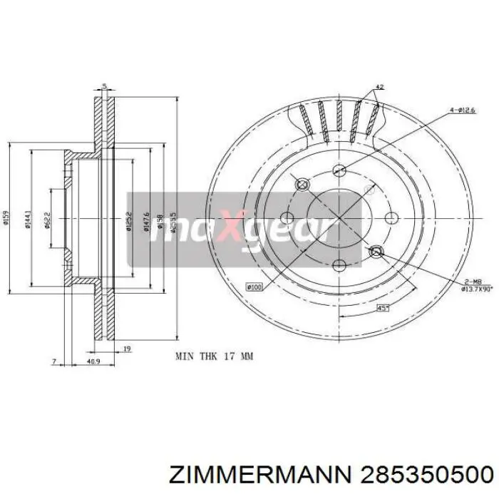 Диск переднього гальма Zimmermann 285350500 ціна, від 26.01 USD