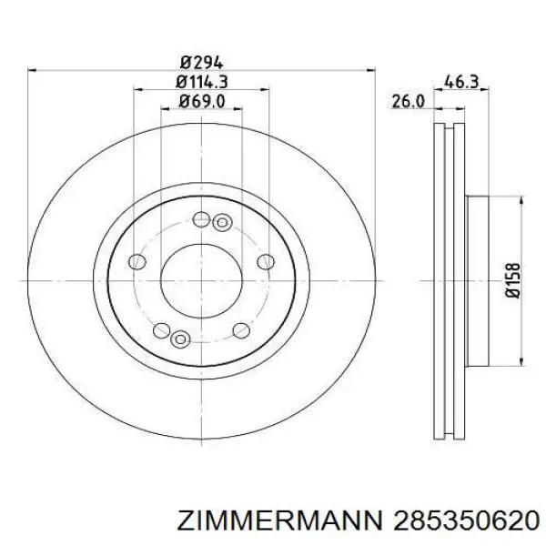 285350620 Zimmermann диск гальмівний передній
