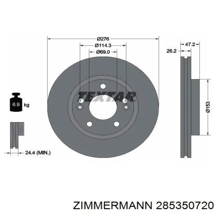 285350720 Zimmermann диск гальмівний передній