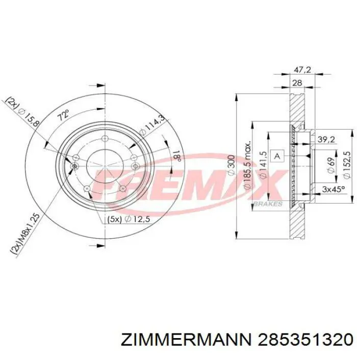 Диск гальмівний передній Zimmermann 285351320
