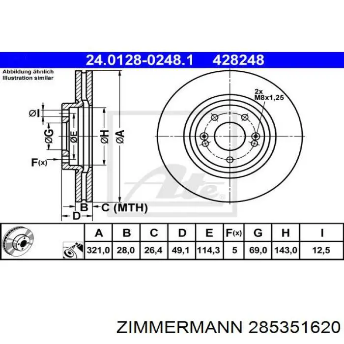 285351620 Zimmermann диск гальмівний передній