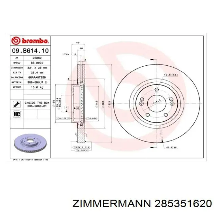 Гальмівні диски передні 285351620 Zimmermann