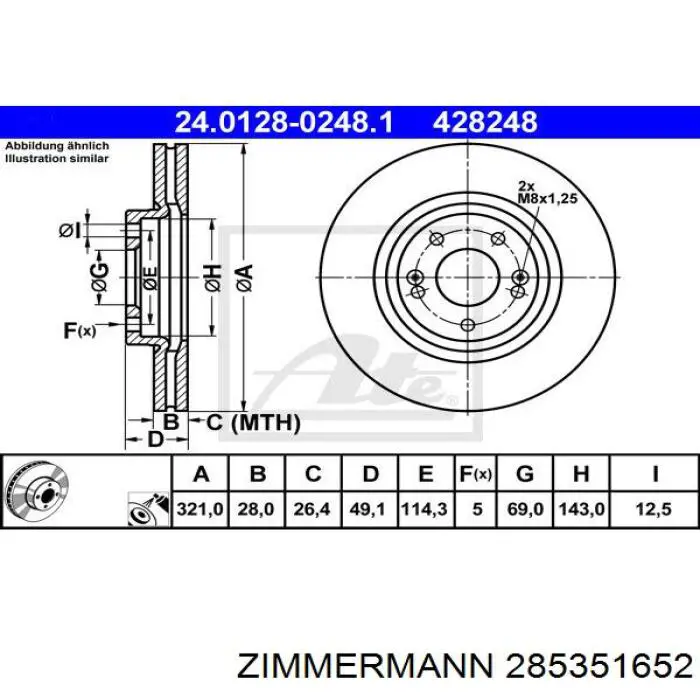 Диск переднього гальма Zimmermann 285351652 ціна, від 82.58 USD
