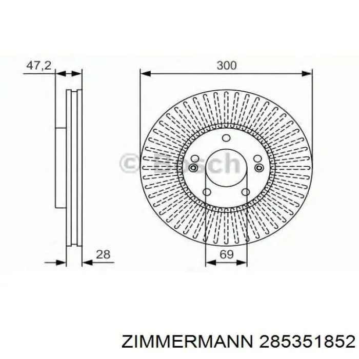 Диск переднього гальма Zimmermann 285351852 ціна, від 61.82 USD