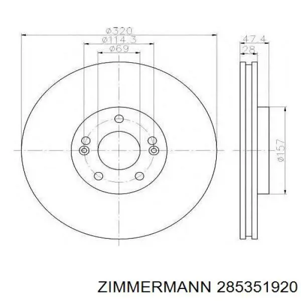Диск гальмівний передній Zimmermann 285351920