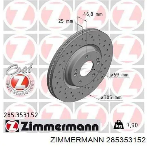 Диск гальмівний передній 285353152 Zimmermann