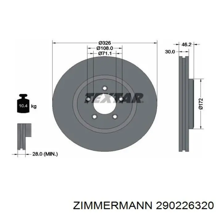 Диск переднього гальма Zimmermann 290226320 ціна, від 63.48 USD