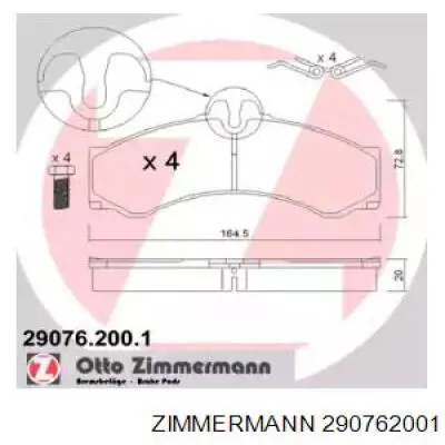 290762001 Zimmermann колодки гальмівні передні, дискові