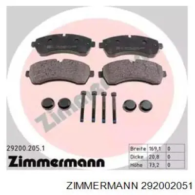 292002051 Zimmermann колодки гальмівні передні, дискові