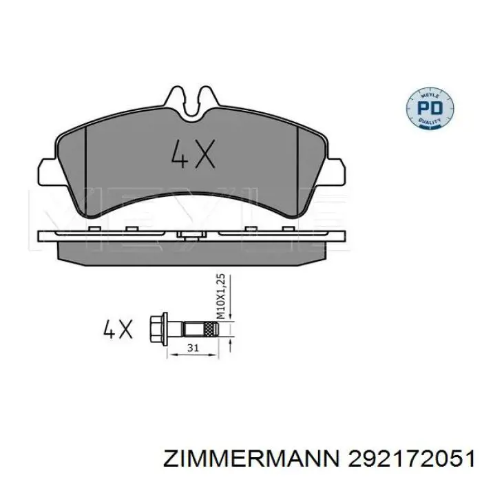 Задні гальмівні колодки 292172051 Zimmermann