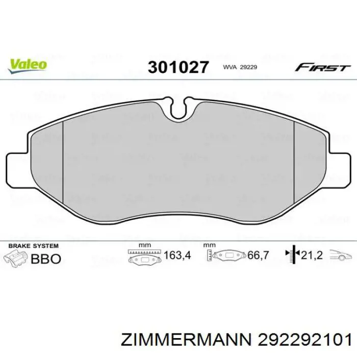 Купити 292292101 Zimmermann Колодки гальмівні передні, дискові
