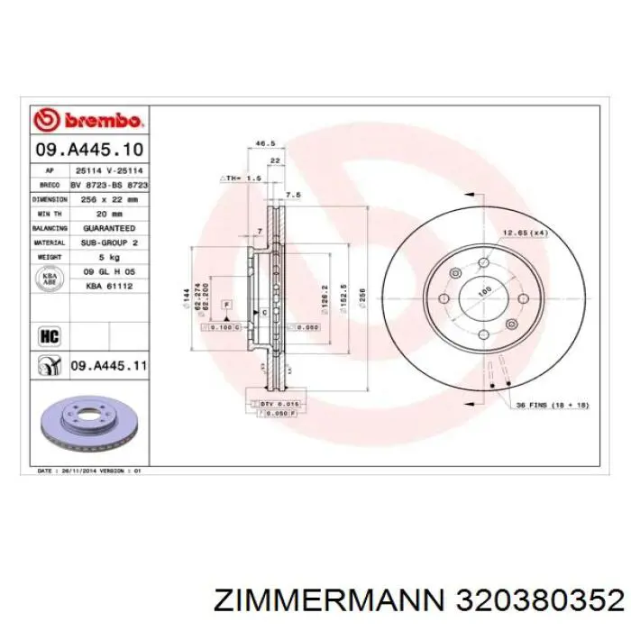 Диск переднього гальма Zimmermann 320380352 ціна, від 29.51 USD