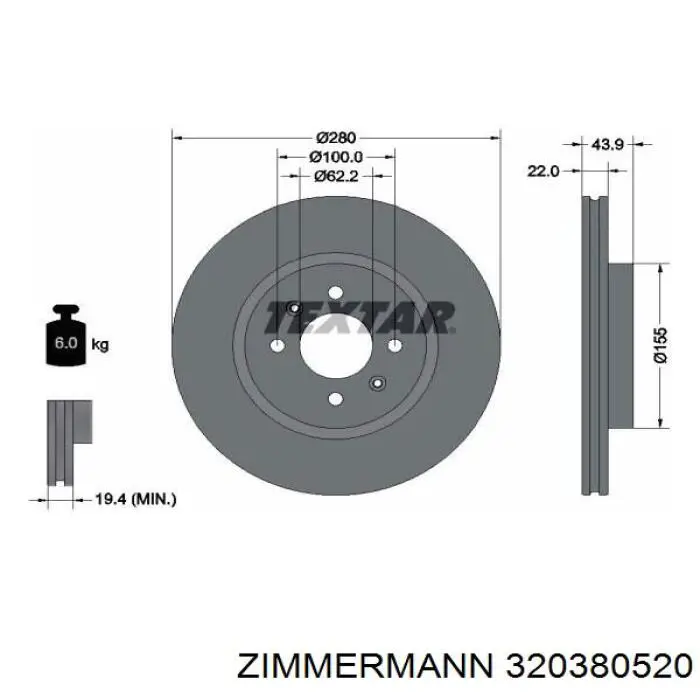 Диск гальмівний передній 320380520 Zimmermann