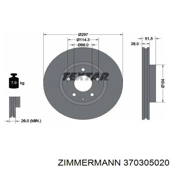 Диск гальмівний передній Zimmermann 370305020