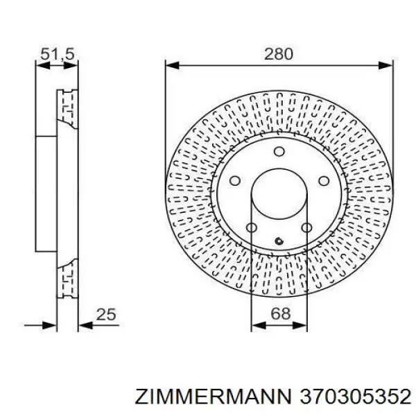 Диск переднього гальма Zimmermann 370305352 ціна, від 51.57 USD