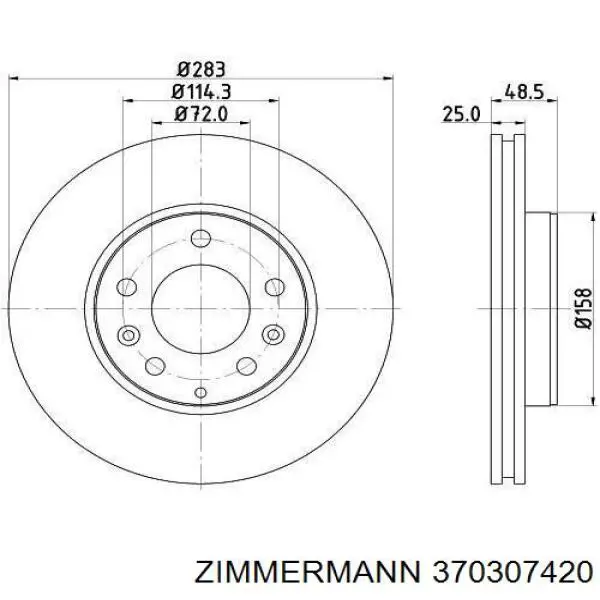 Диск гальмівний передній Zimmermann 370307420