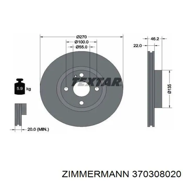 370308020 Zimmermann Гальмо дискове переднє