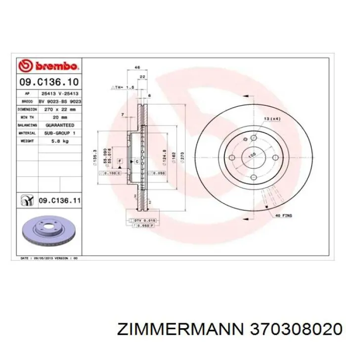 Диск переднього гальма Zimmermann 370308020 ціна, від 51.58 USD