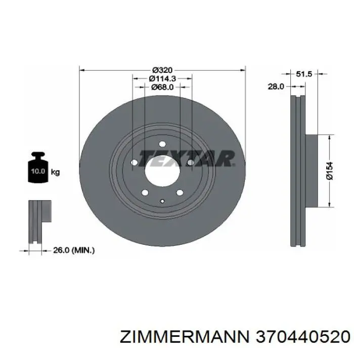 Диск гальмівний передній 370440520 Zimmermann