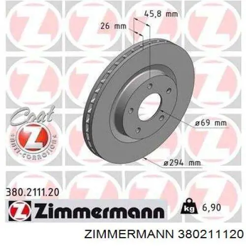 Диск переднього гальма Zimmermann 380211120 ціна, від 51.44 USD