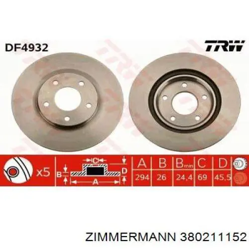 Гальмівні диски передні 380211152 Zimmermann