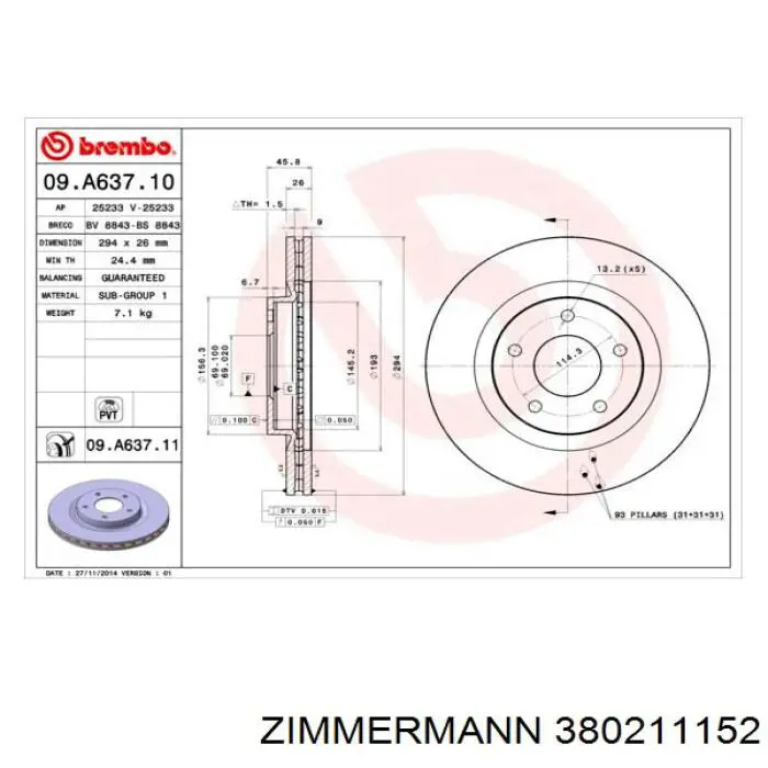 380211152 Zimmermann диск гальмівний передній