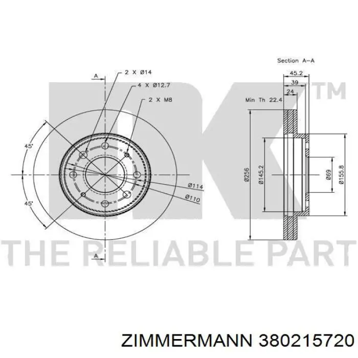 380215720 Zimmermann диск гальмівний передній
