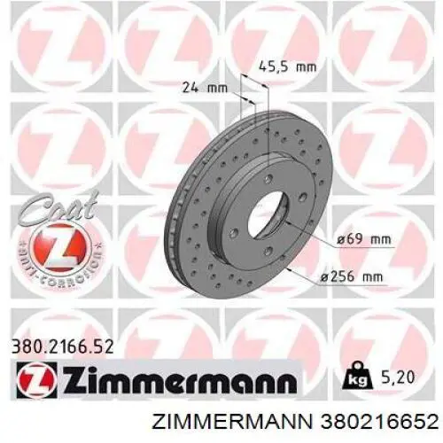 380216652 Zimmermann диск гальмівний передній